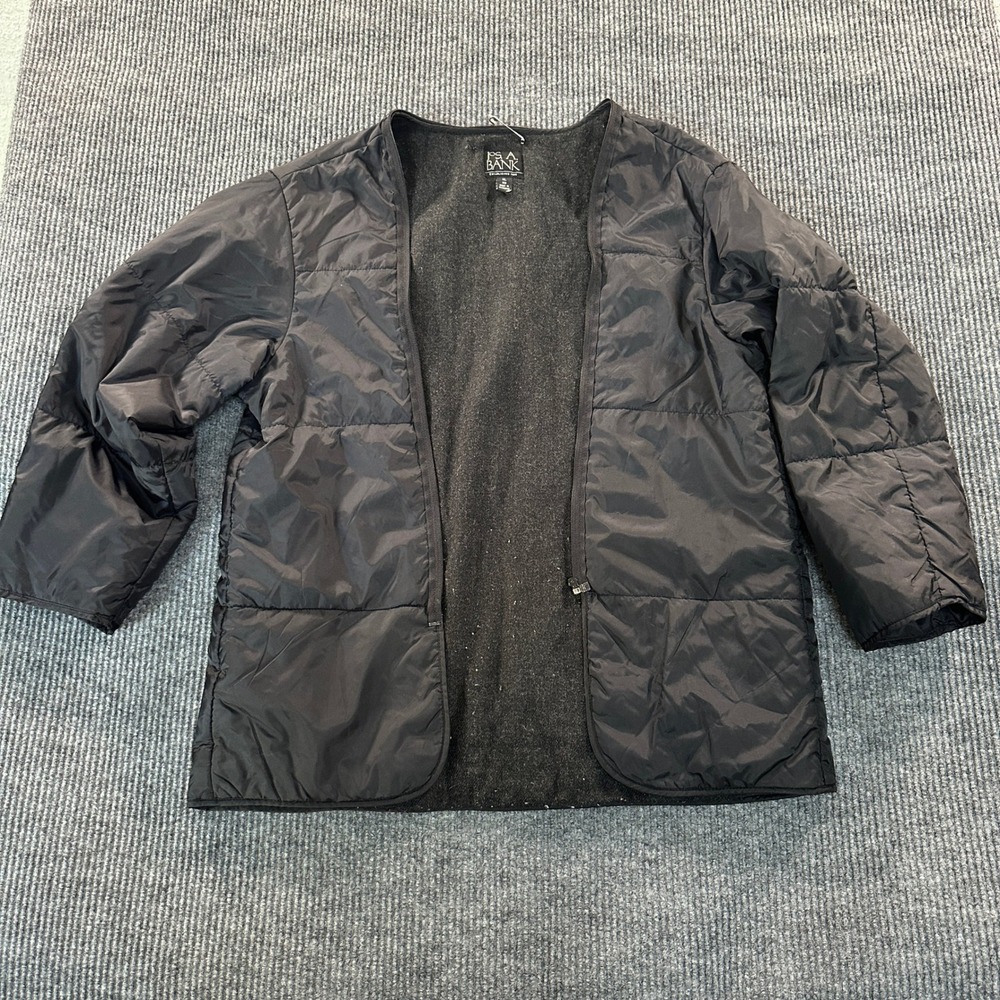 Jos A Bank Mens XL Black Quilted Puffer Jacket Liner Open Front Wool Blend Coat